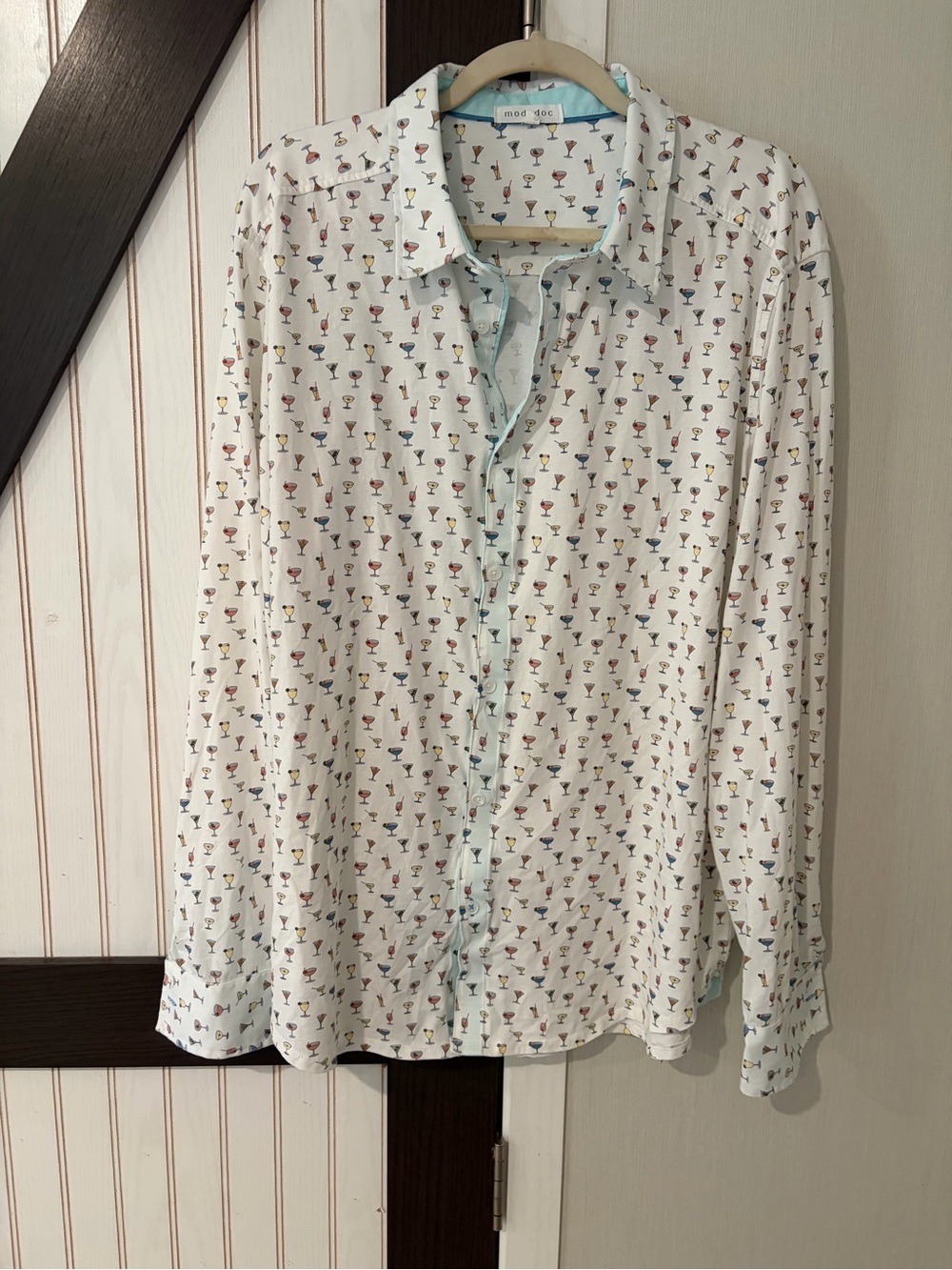 Mododoc Long Sleeve Martini Button Up Blouse XL Cotton Cocktail Graphic